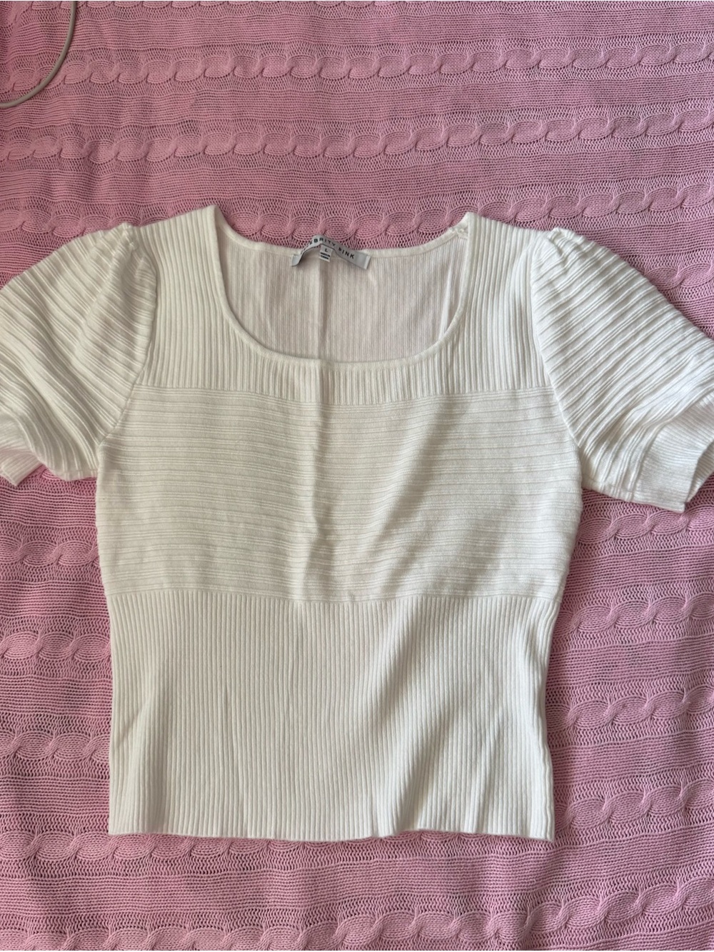 Celebrity Pink White Ribbed Square Neck Crop Top